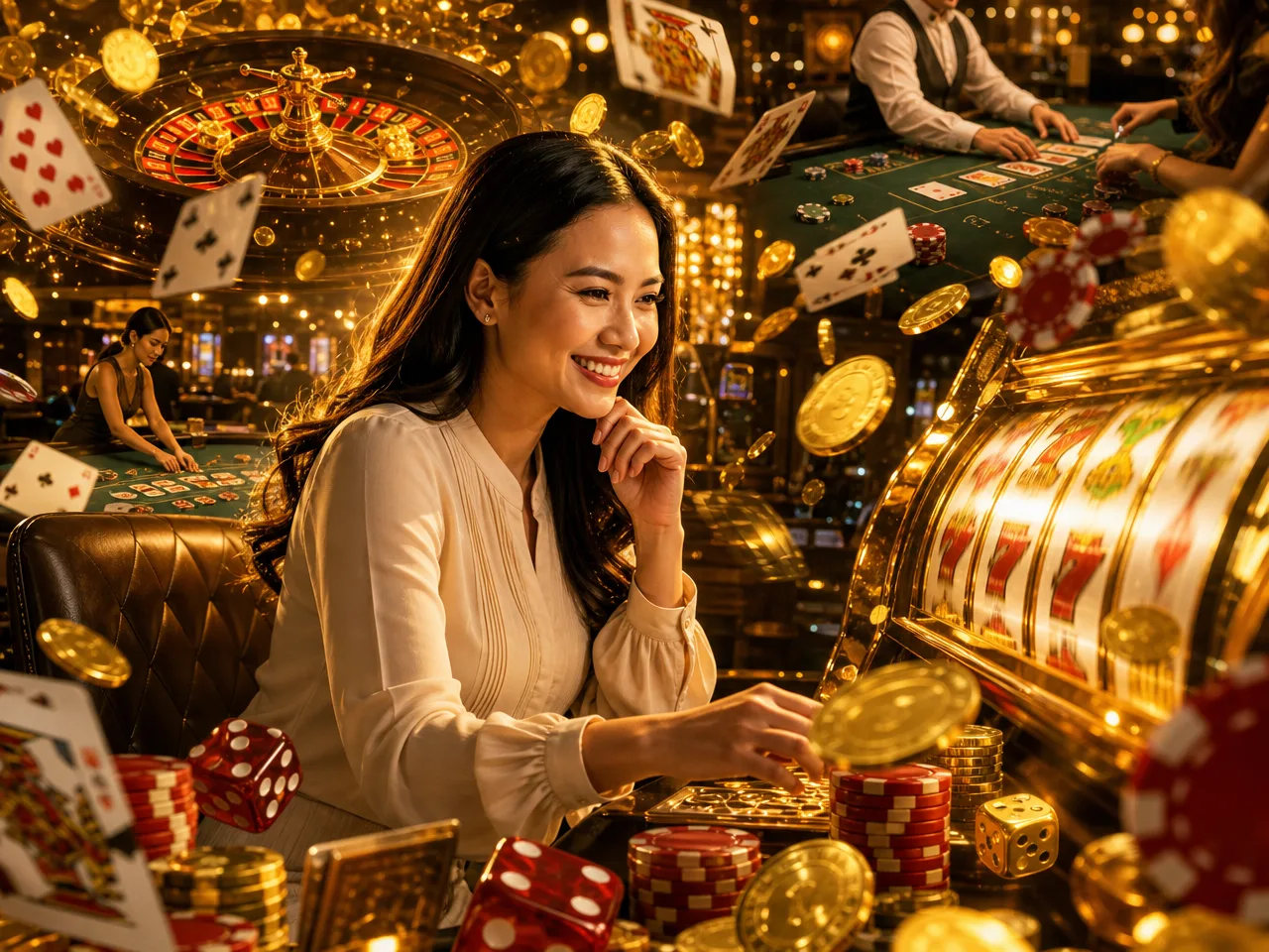 One Login, Every Game Worth Playing. Lucky555 brings together slots, table games, live casino action and mo… – gold slots collage illustration